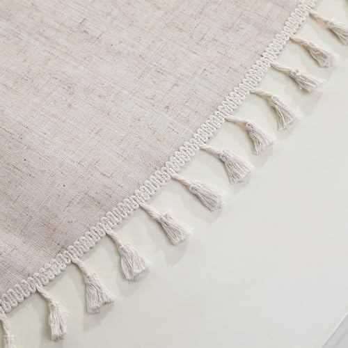 Round Table Cloths 70 inch, Linen Look with Tassels Farmhouse