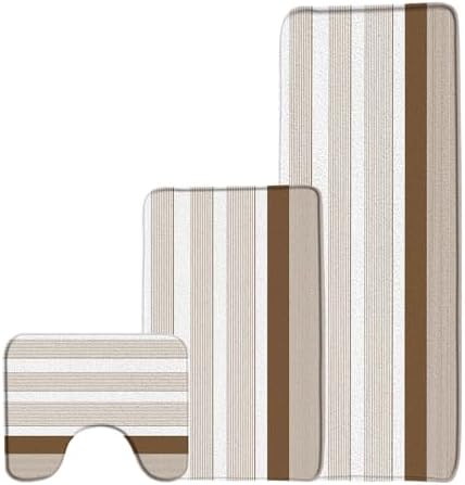 GCTNBJL 4 Pieces Bathroom Rug Sets,Striped Brown and White Modern Boho