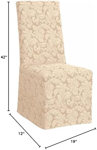 SureFit Scroll Long Dining Chair Slipcover in Champagne