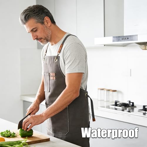 Cross-Back Chef Apron for Men Women with 3 Pockets, Cotton Canvas