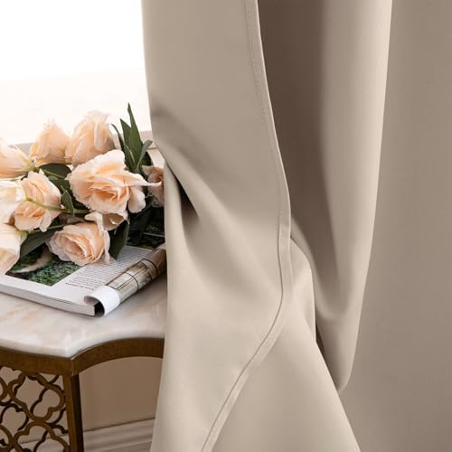MIULEE Taupe Blackout Bedroom Curtains Drapes 84 Inch Long 52"x84"
