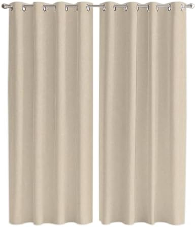 Tan Solid Color Window Curtains Panels with Silver Grommet, Modern