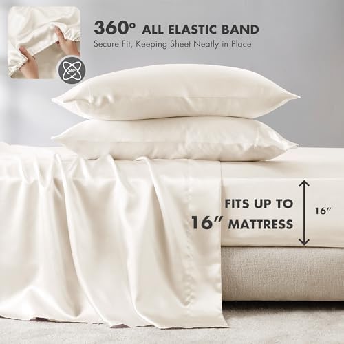 Madison Park Essentials Satin Sheets Split King Size Bed Set, 7 Pcs