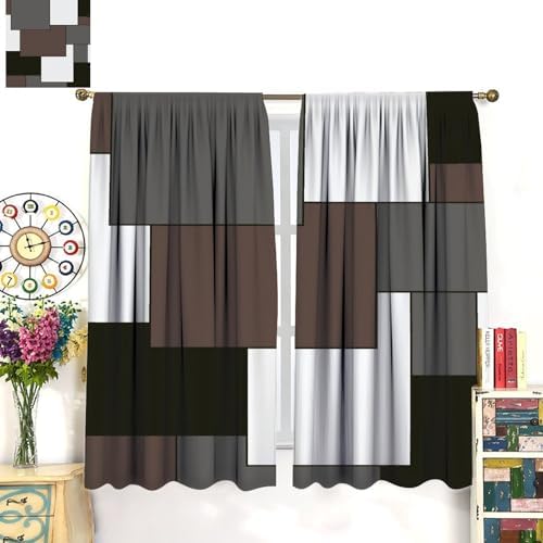 Brown Curtains Modern Black Gray White Blackout Rod Pocket Curtains