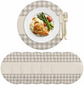 Round Placemat Set of 6 Gray Buffalo Check on Retro Linen Faux Leather