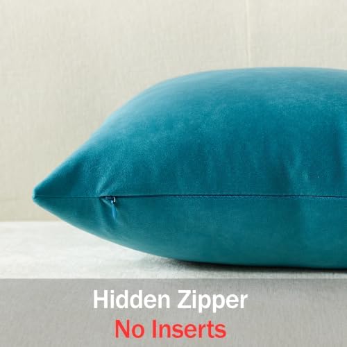 DEZENE Throw Pillow Covers 20x20 Turquoise: Pack of 2 Cozy Soft Velvet