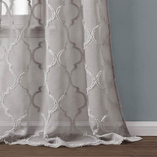 Lush Decor Gray Avon Trellis Grommet Sheer Window Curtain Panel Pair