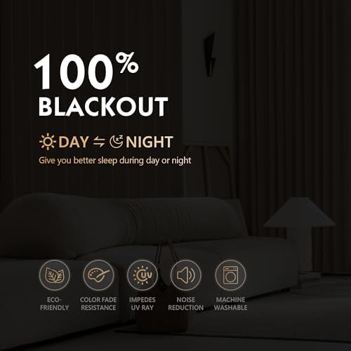 FMFUNCTEX 100% Blackout Brown Curtains 72 Inches for Bedroom, 2 Panels