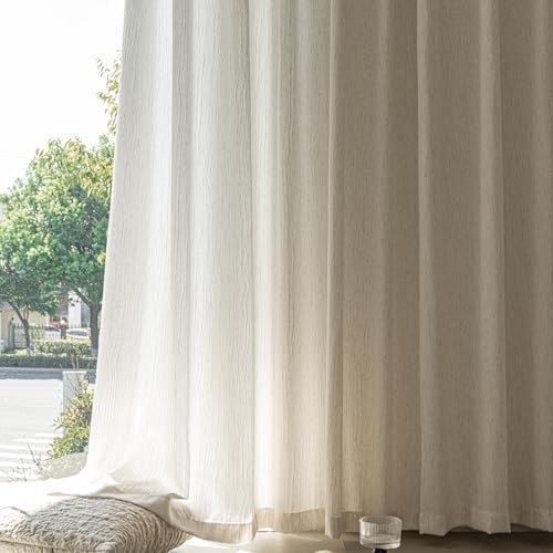 SUOUO Rustic Crinkled Linen Textured Semi-Sheer Curtains 84 Inches 2