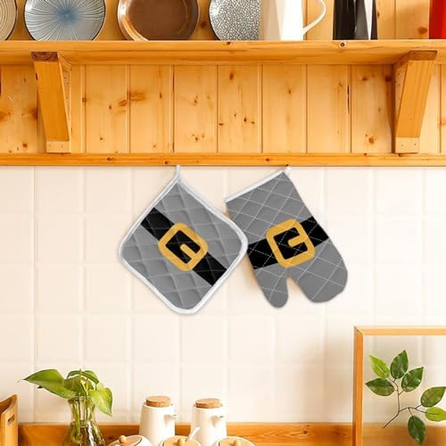 Quilted Cotton Terry Cloth Oven Mitt, Pot Holder Christmas Belt Grey