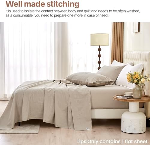 BISELINA Linen Sheet French Flax Flat Sheet Only 55% Euro Linen 45%