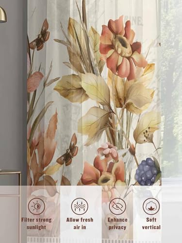 Sheer Curtains 108 Inches Long 2 Panels Set for Living Room, Vintage