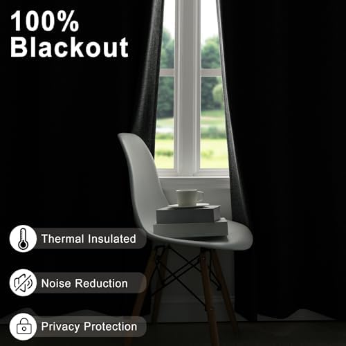 Frelement Ivory White 108inch Extra Long Linen Curtains 100% Blackout