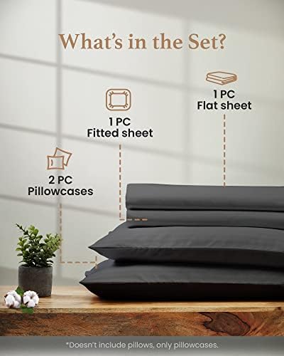 100% Cotton King Sheets, 4 Piece, Dark Grey, King Size Sheets Set