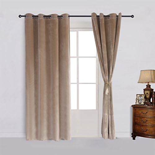 Cherry Home Super Soft Luxury Velvet Curtains Set of 2 Sand Color Room