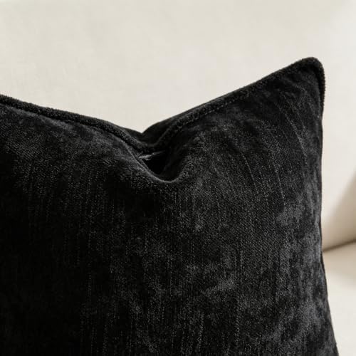 Chenille Decorative Throw Pillow Covers 18x18 Set of 2 Black