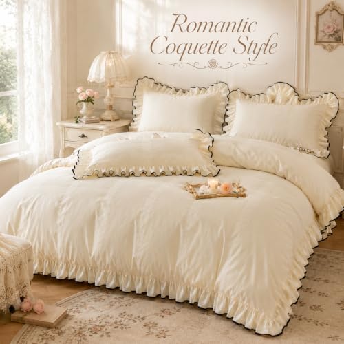 Ruffle Duvet Cover Set King, 4 Piece Luxury 100% Cotton Farmhouse
