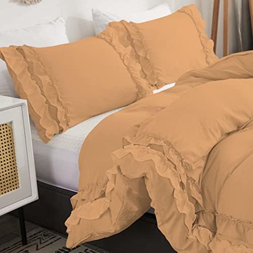 Luxurious 5 Piece Double Ruffle Duvet Cover with Zipper Closure, 100%