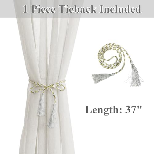 Frelement 120 Inches Extra Wide Linen Sheer Curtains for French Door
