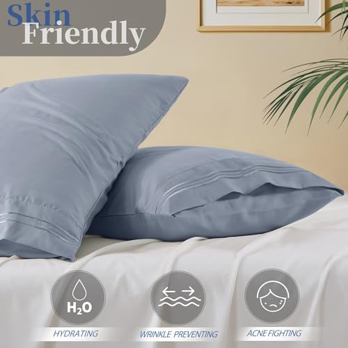 Vonty 2 Pack Grey Standard Pillowcases, 20x26, 1800 Microfiber