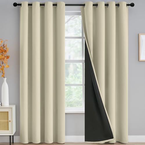Yakamok Light Cream Blackout Curtains 84 inches Long for Bedroom 52"