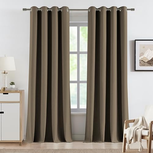 Vision Home Brown Linen Full Blackout Curtains Grommet Total Room
