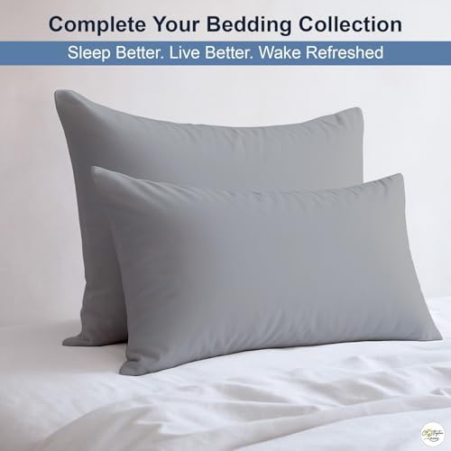 100% Egyptian Cotton Standard Size Pillowcases Set of 4, Light Grey