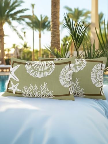 Outdoor Pillows Waterproof Set of 2, Sage Green Coastal Patio Throw