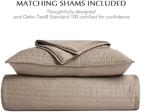 EVERGRACEHOME Cotton Sateen Quilt Set, King Size, Stone Taupe