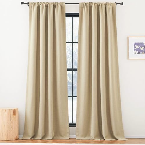 NICETOWN Faux Linen Room Darkening Thermal Curtains 84 inches Long