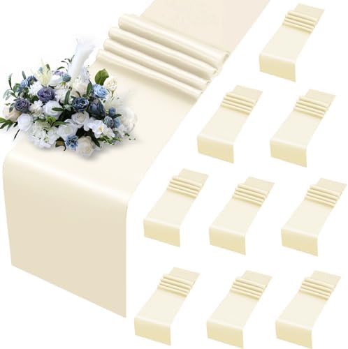 MILVOWOC Beige Satin Table Runners, 10 Pack, 12 x 108 Inch