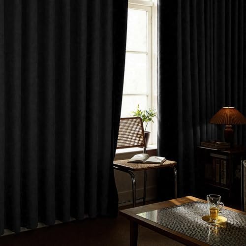 Dark Grey Linen Blackout Curtains 84 Inch Length 2 Panels Set for