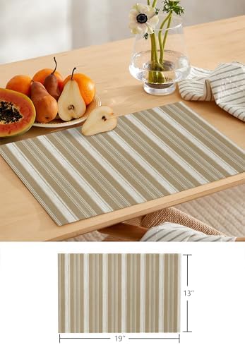 Brown Grey Striped Table Runner and Placemats for Dining Table,Burlap