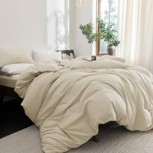 FOSSA Duvet Cover Set 100% Washed Cotton Linen Feel Super Soft