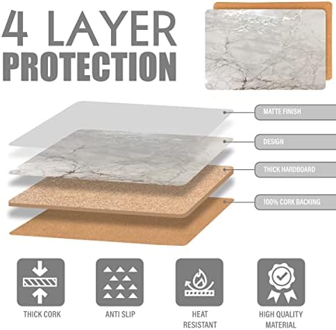 Dainty Home Silver Marble Rectangle Cork Placemats - Heat Resistant