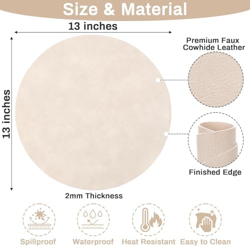 SHACOS Faux Leather 13" Round Placemats Set of 6 White Oak Beige Place