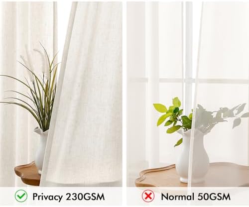 MIULEE Non-See-Through Privacy Linen Curtains 52Wx120L Inch Natural