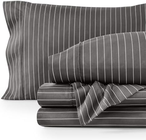 Bare Home Printed Sheet Set (Twin XL, Pinstripe - Grey/White)