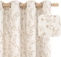 LAMIT Beige Leaf Pattern Linen Curtains 84 Inch Length for Living Room