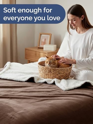 Sherpa Fleece Blanket Throw XL Size - Reversible Blanket - Brown, 50"