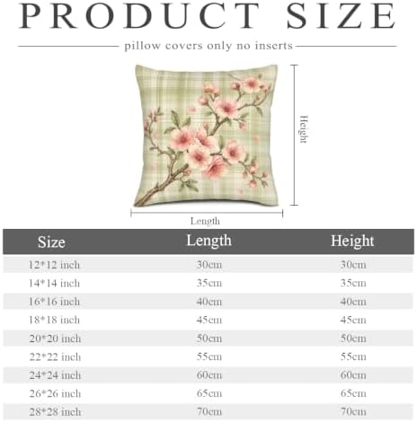 InkRain Cherry Pillow Cover Green Plaid Fine Branch Spray 22x22 Inch