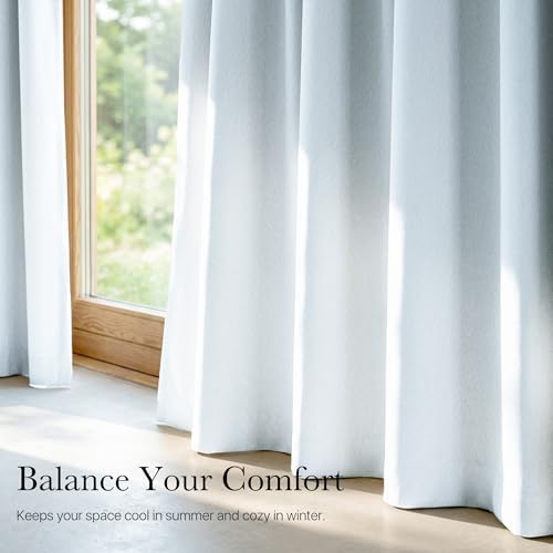 NICETOWN Farmhouse 100% Blackout Linen Curtains for Bedroom, Off