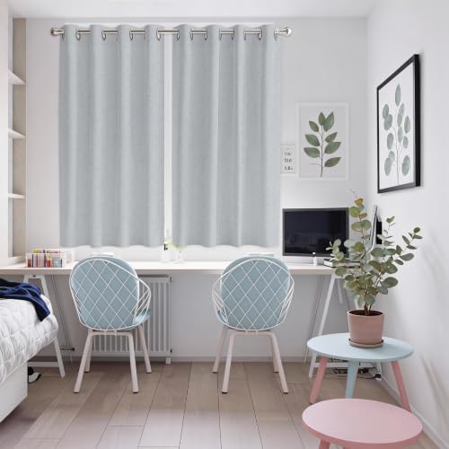 Gray Solid Color Window Curtains 63 Inch Length 2 Panels Set, Modern