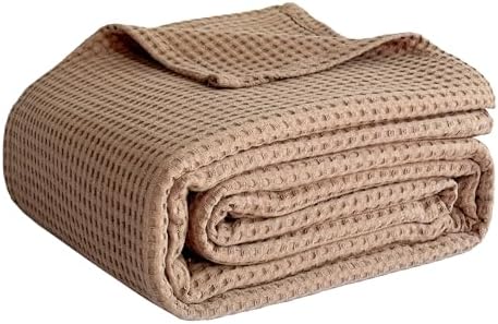 Simple&Opulence 100% Cotton Waffle Blanket, Twin Size 66"x90", Light