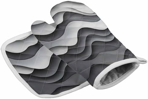 Quilted Cotton Terry Cloth Oven Mitt, Pot Holder White Grey Water