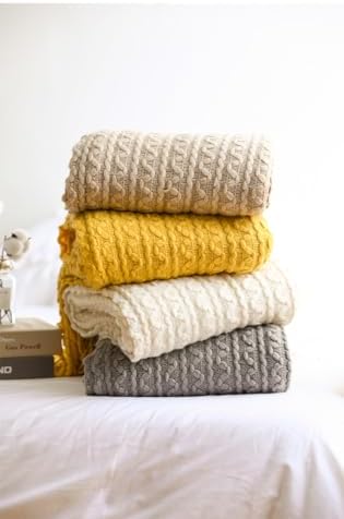 Knitted Throw Blanket for Couch Home Decorative Blankets with Tassel