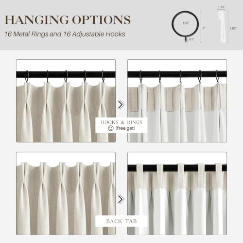 IVAPUPU Natural Pinch Pleated 100% Blackout Curtains 120 Inch Long