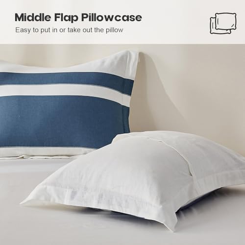 Simple&Opulence French Linen Duvet Cover Set with Stripe 104”x92”, 3