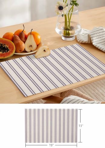 Tan Stripes Table Runner and Placemats Set of 6 Sandy Beige Cotton