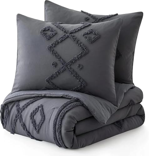 Gaytri Handicraft Duvet Cover Set Queen Size Dark Grey Tufted Bedding